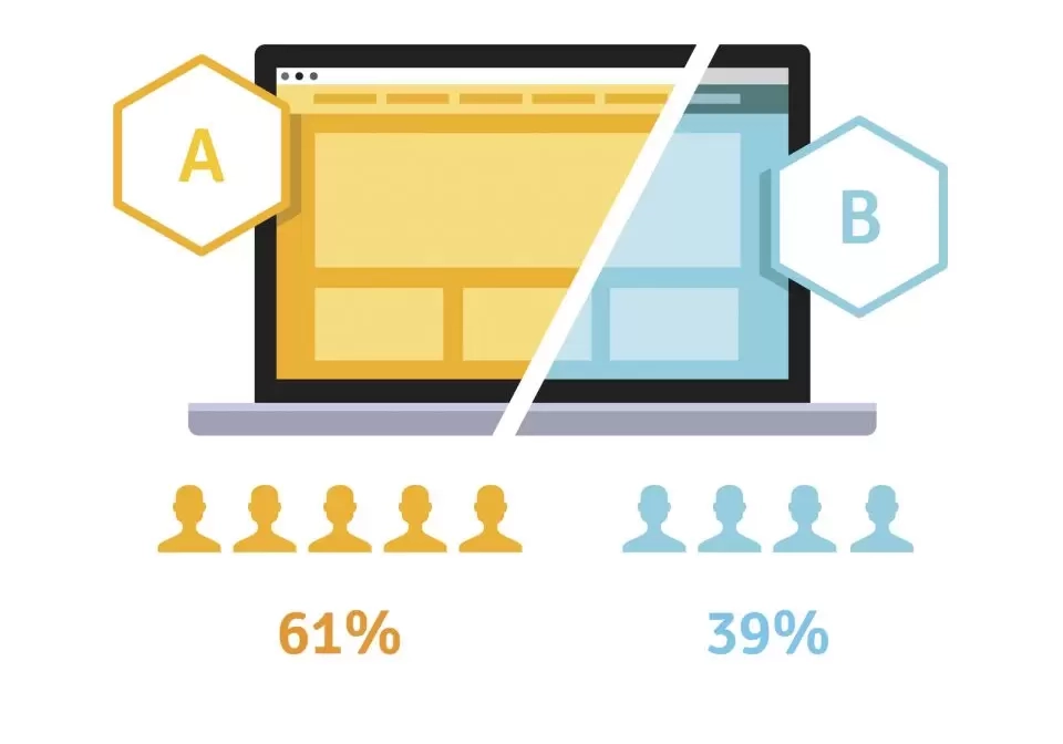 An image of a laptop displaying A/B Testing for personalized content to a percentage of people.
