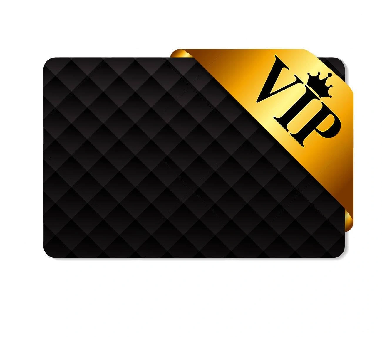 A black card with a diamond-patterned texture, featuring a gold diagonal banner in the corner displaying "VIP" with a crown icon—crafted to spark FOMO marketing appeal for exclusive access.